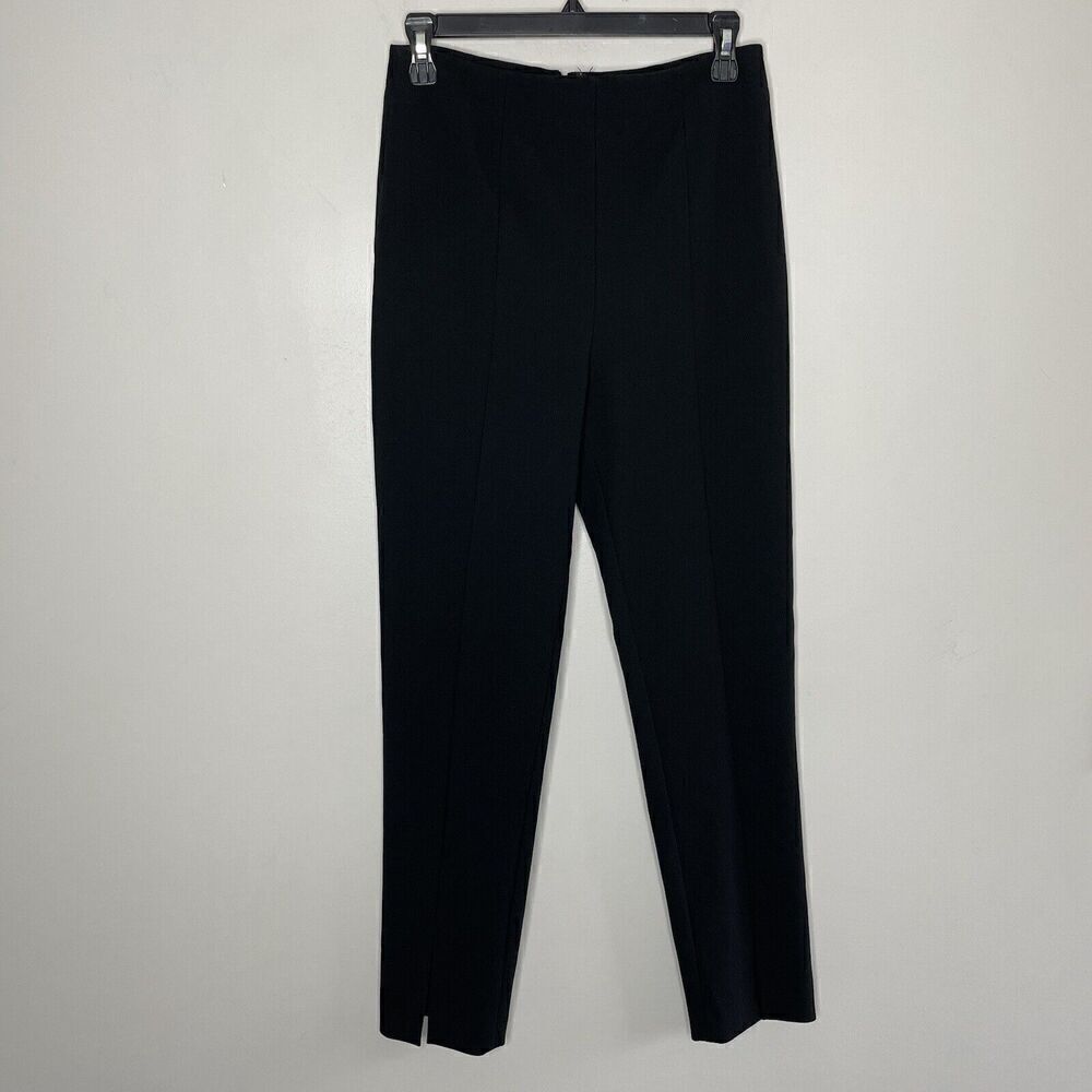 TIBI Pants Womens 4 Black High Rise Split Hem Ponte Stretch Rear Zip